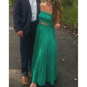 Kourt Ellery Set in green teal maxi skirt and bandeau stretchy top size small